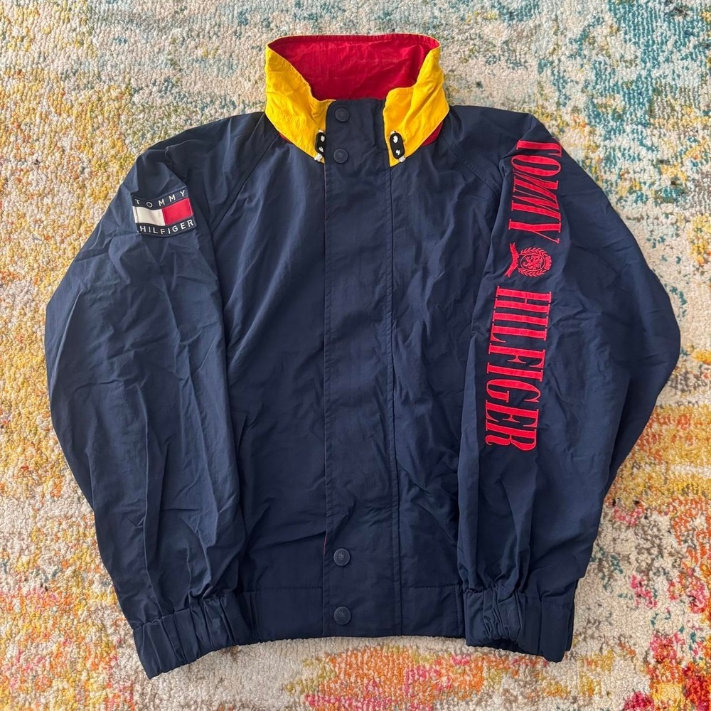 Vintage Tommy Hilfiger Jacket Rare Streetwear Hype Medium Blue Yellow Red Patch